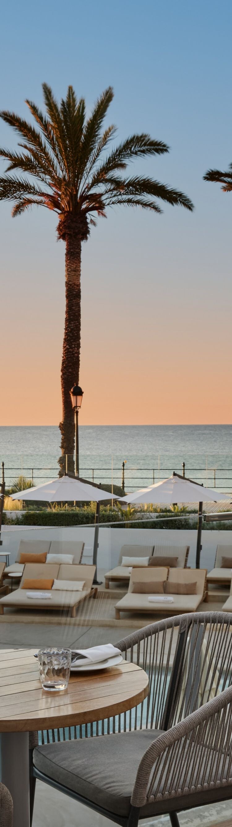 Restaurant tables at sunrise