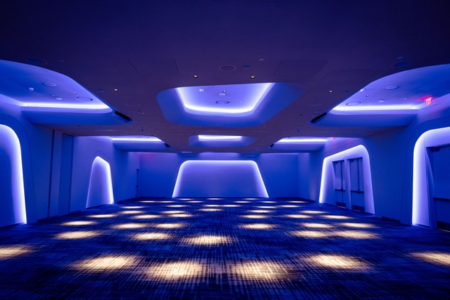 Ballroom with blue lighting