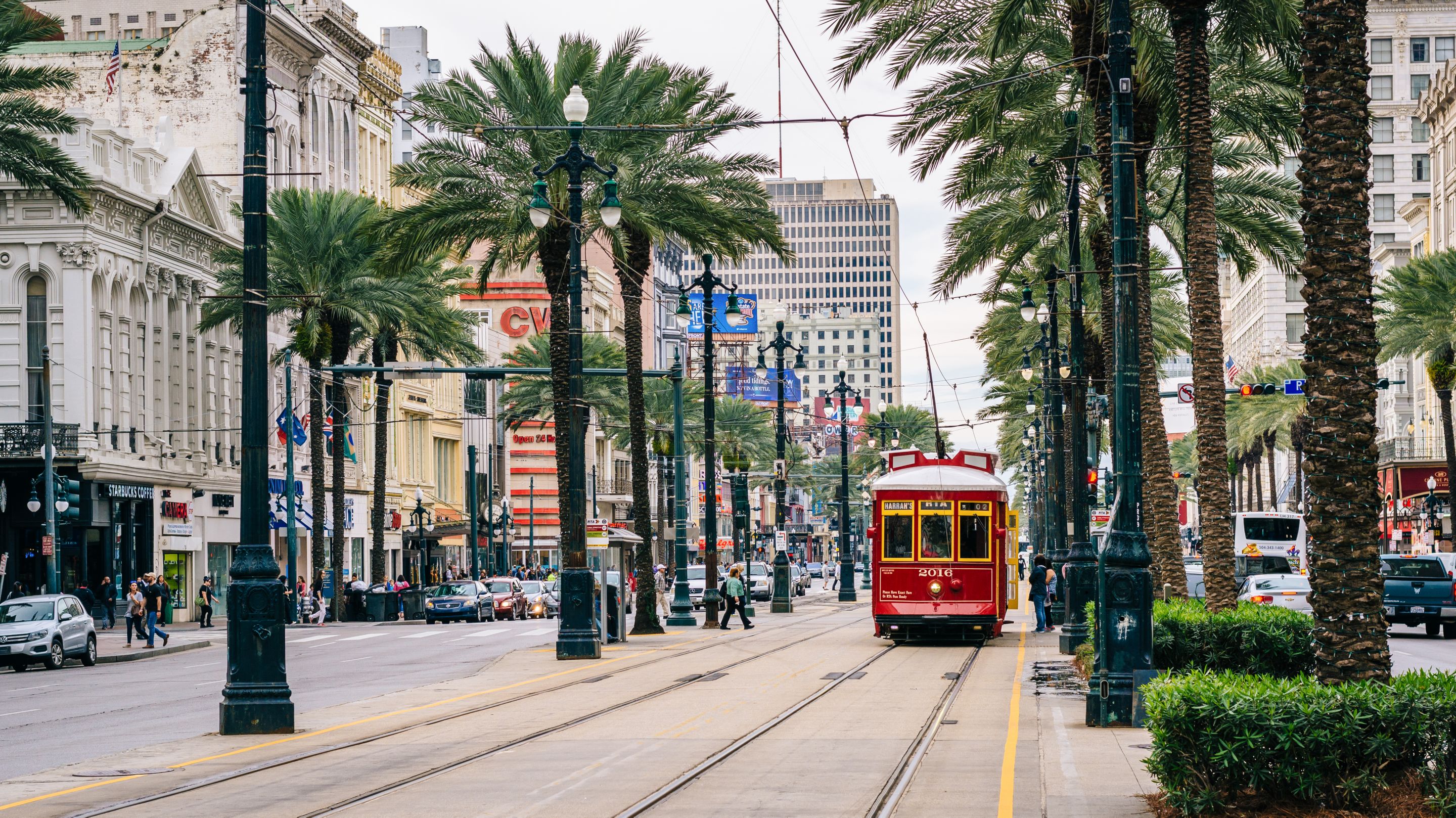 Streetcar along Canal Street, in New Orleans, Loui
