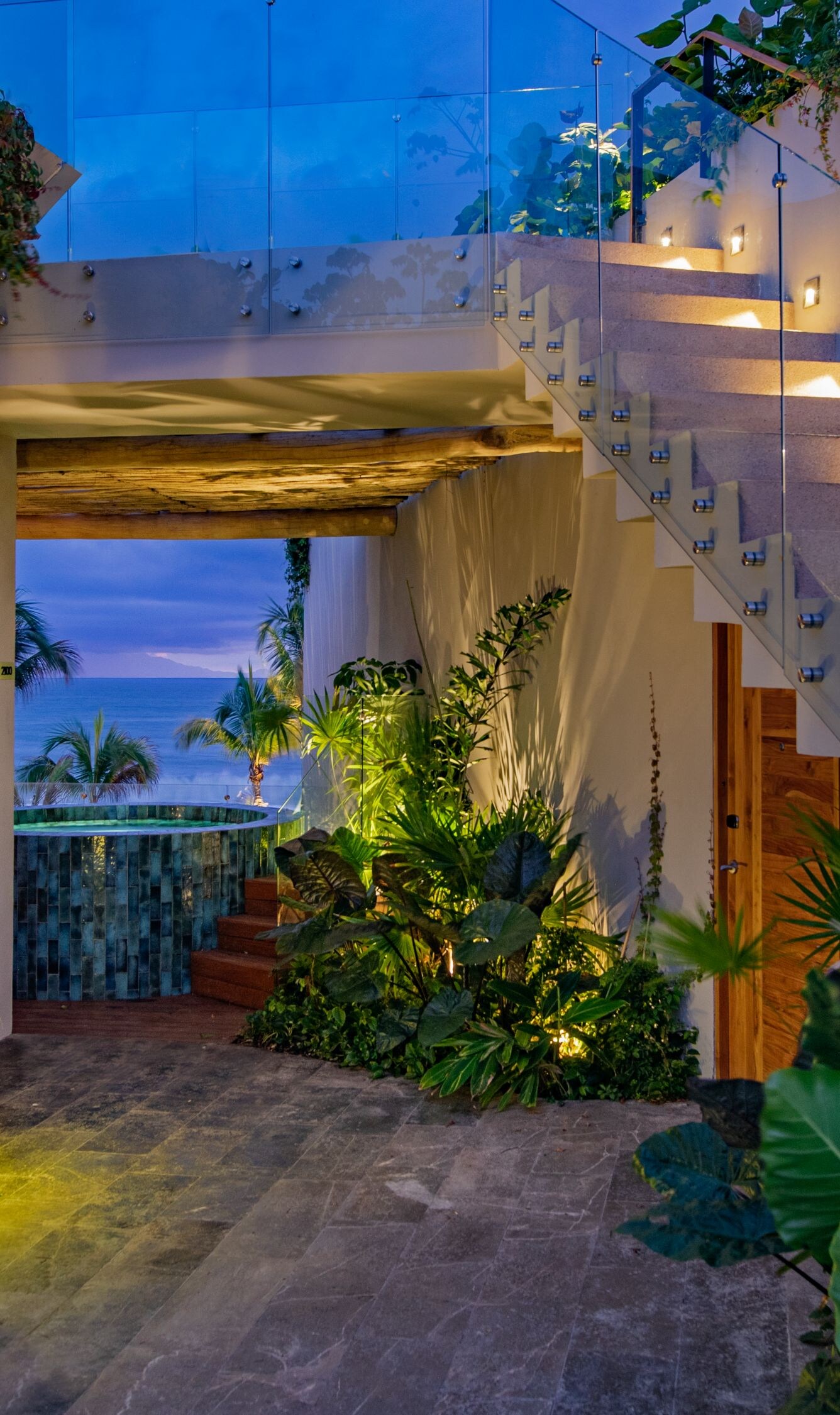 Suite rooftop access with tropical plants