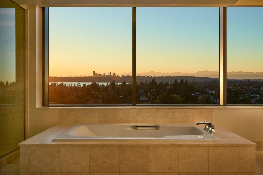 Bellevue suite soaking tub overlooking downtown Be