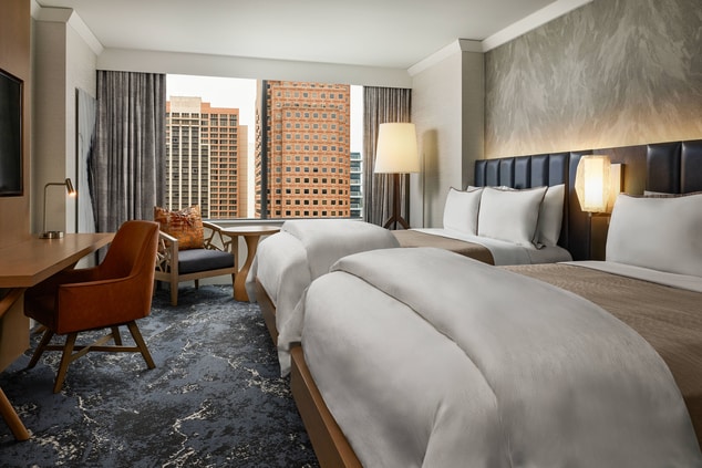 Two queen beds in a Bellevue hotel room