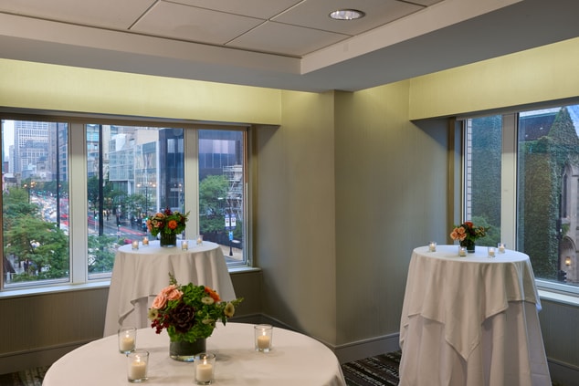Cocktail reception, tall tables with white table c
