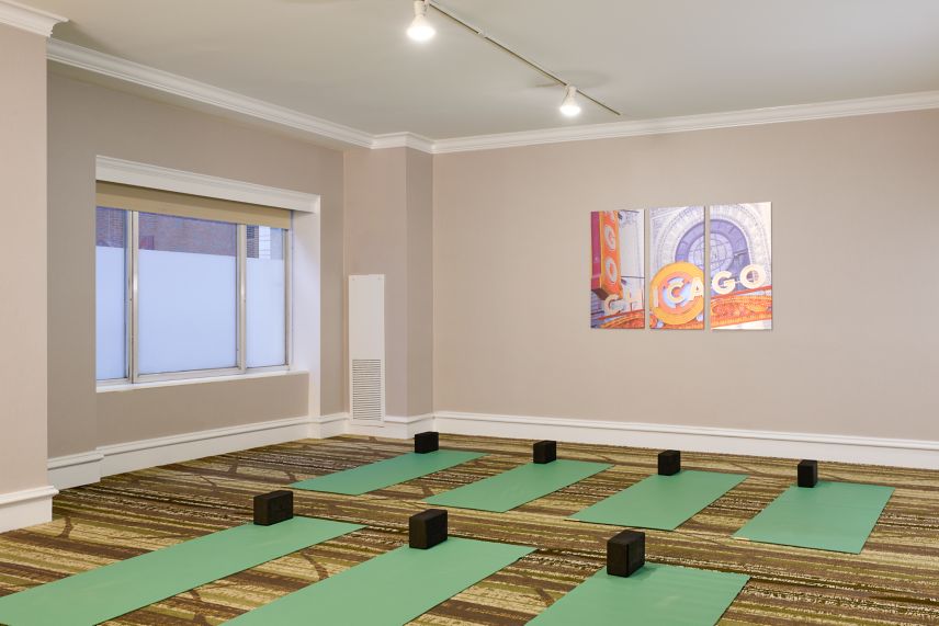 Room with yoga mats and blocks