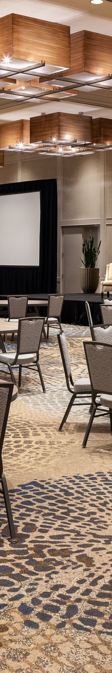 Ballroom with roundtables and screens