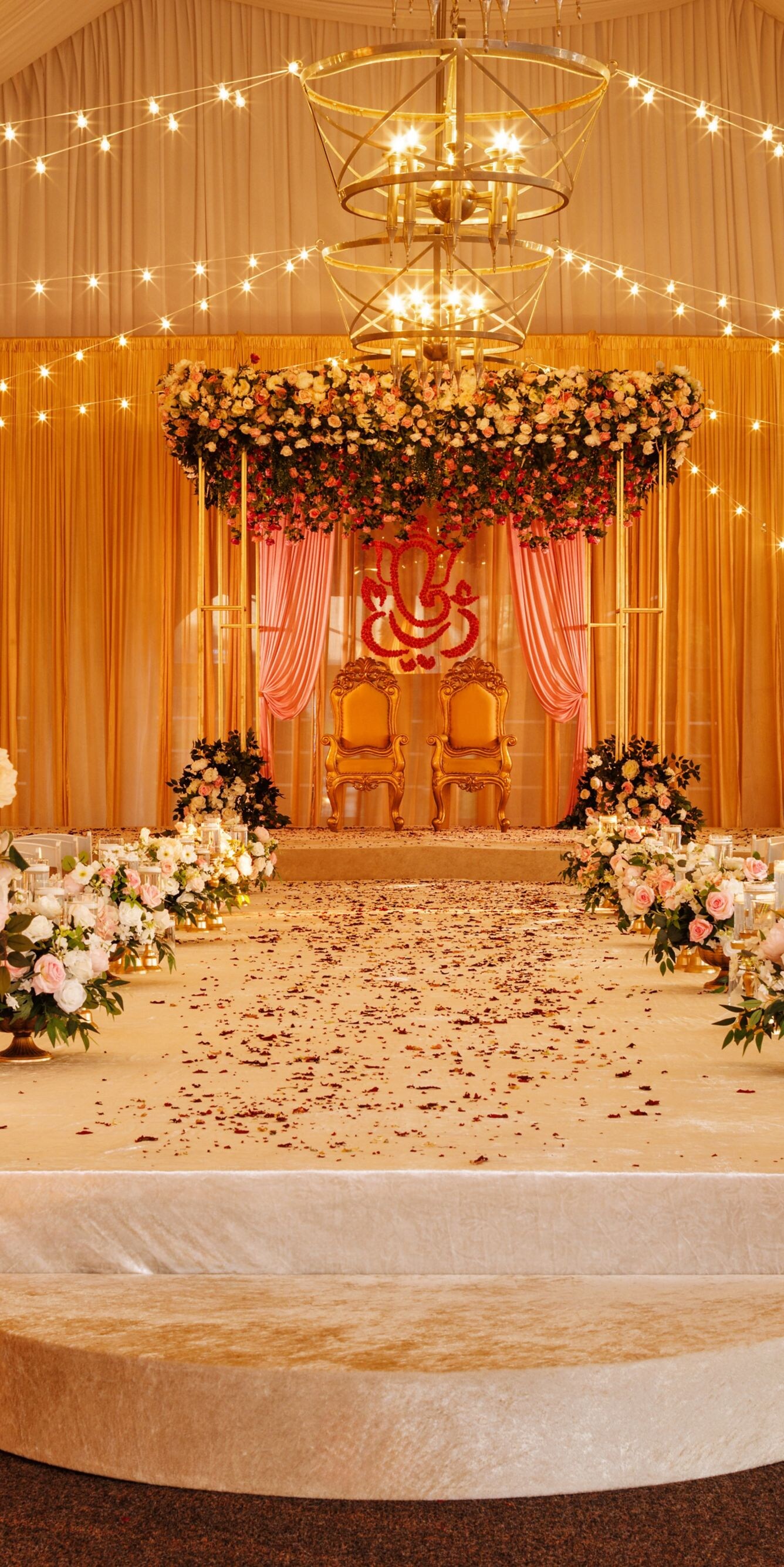 Decorated wedding aisle and stage