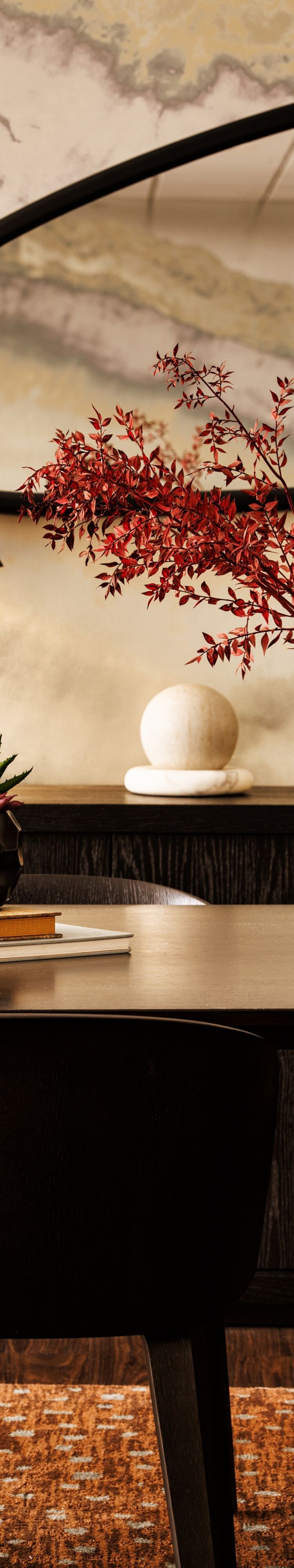 Lobby table with floral arrangement