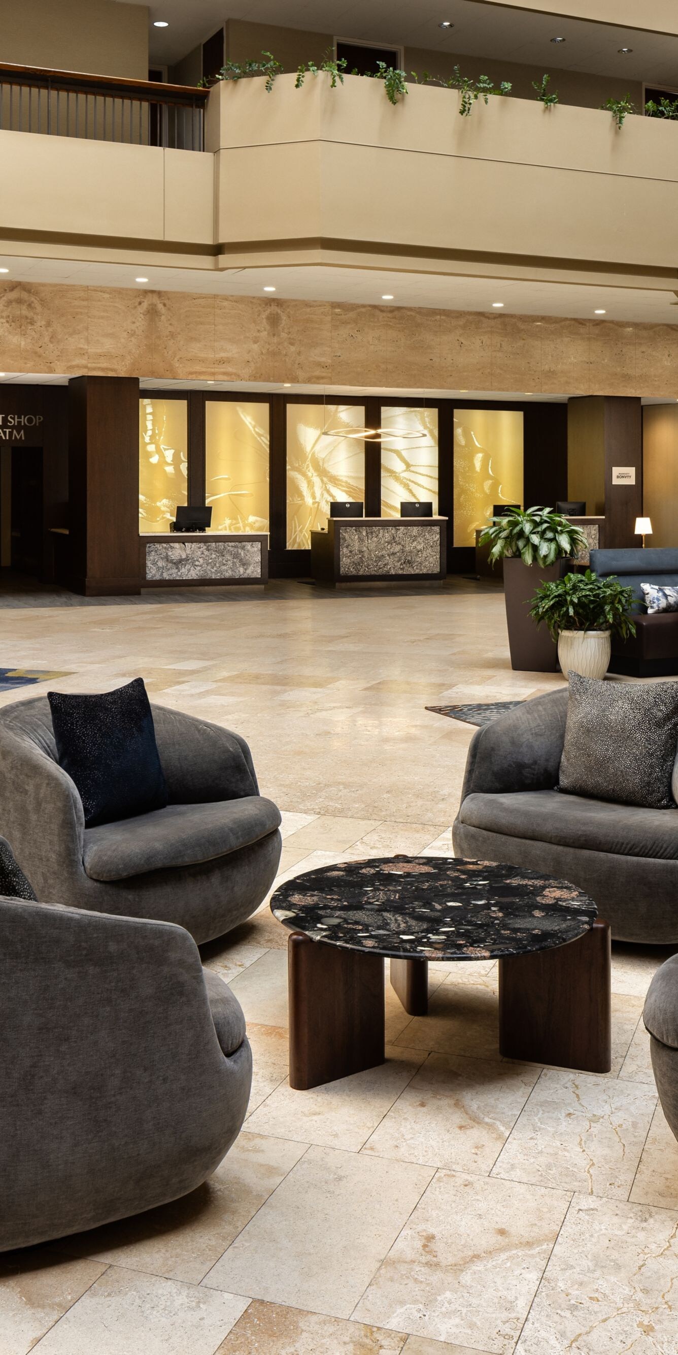 Hotel atrium with lounge seating