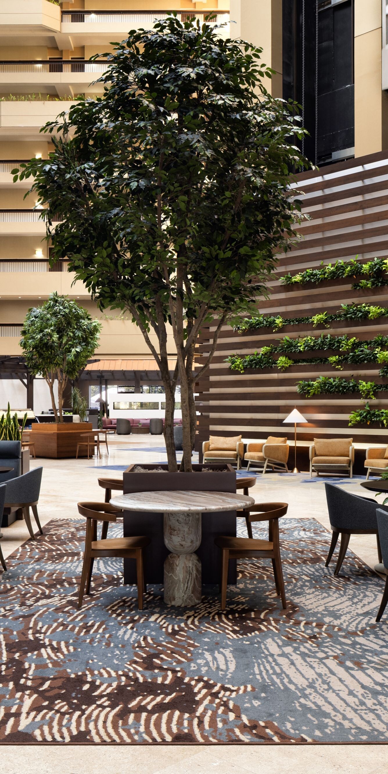 Lobby seating in open atrium space