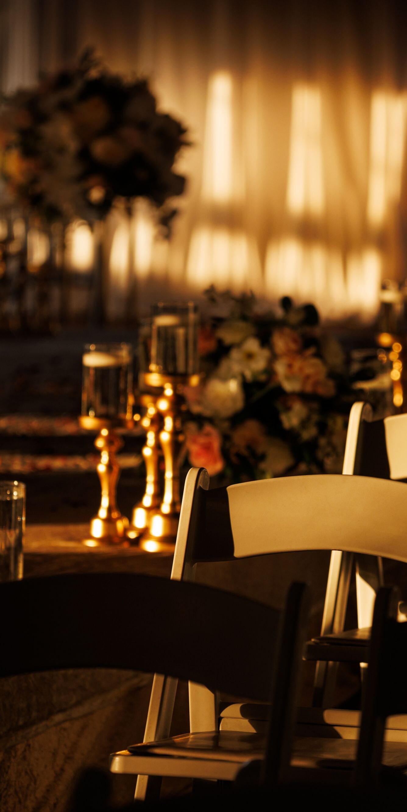 Banquet tables with floral centerpieces