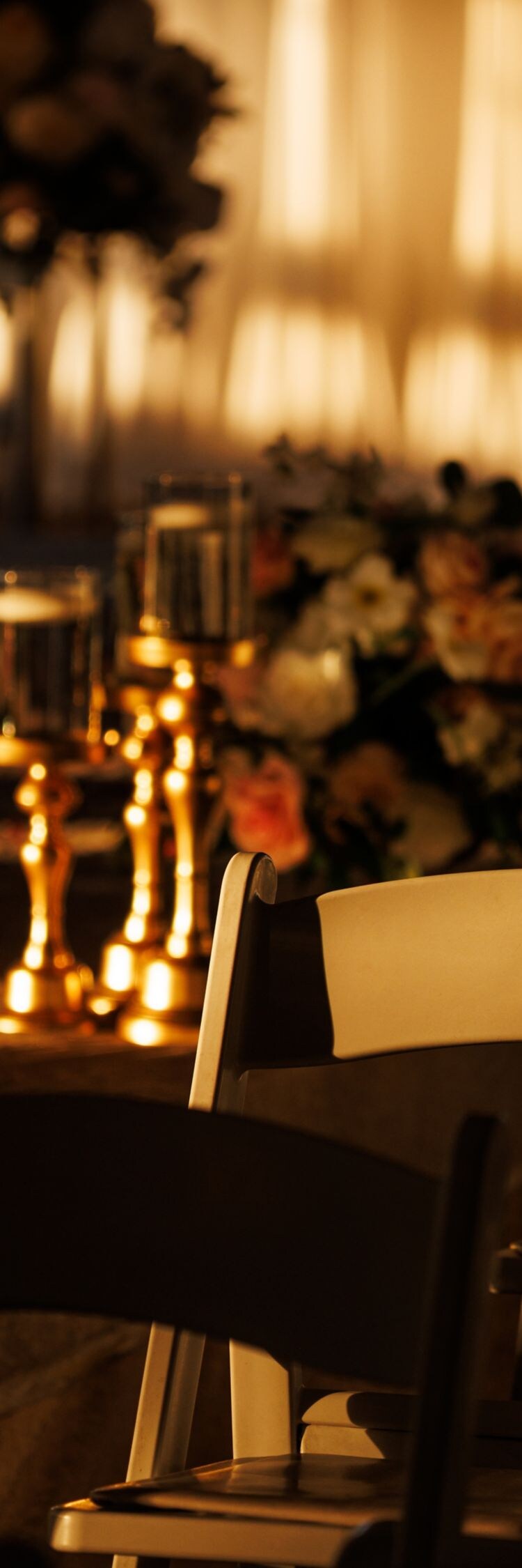 Banquet tables with floral centerpieces
