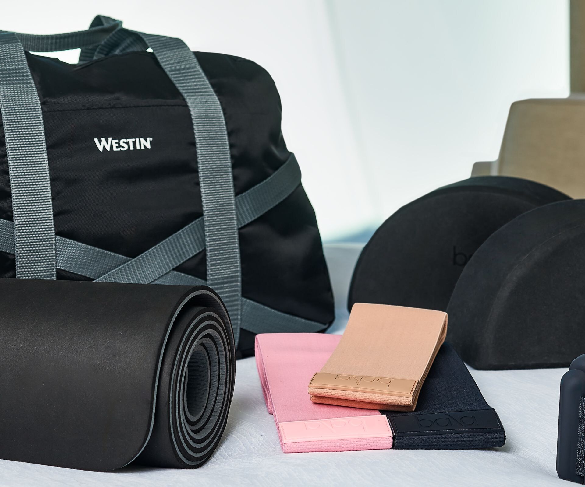 yoga and pilates equipment in a guest room