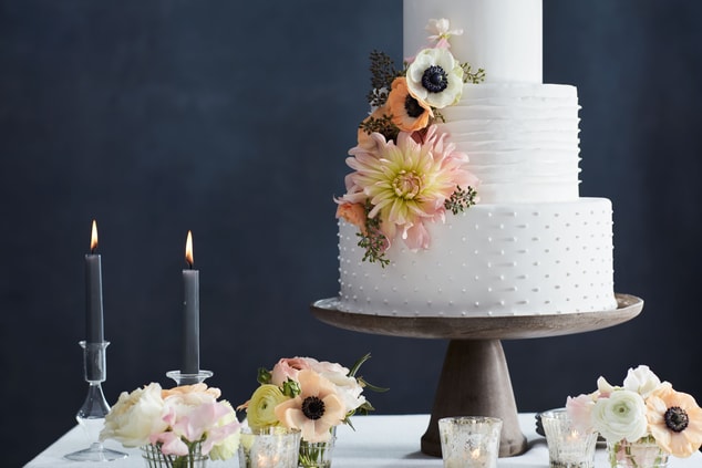 Wedding cake, flowers, candles