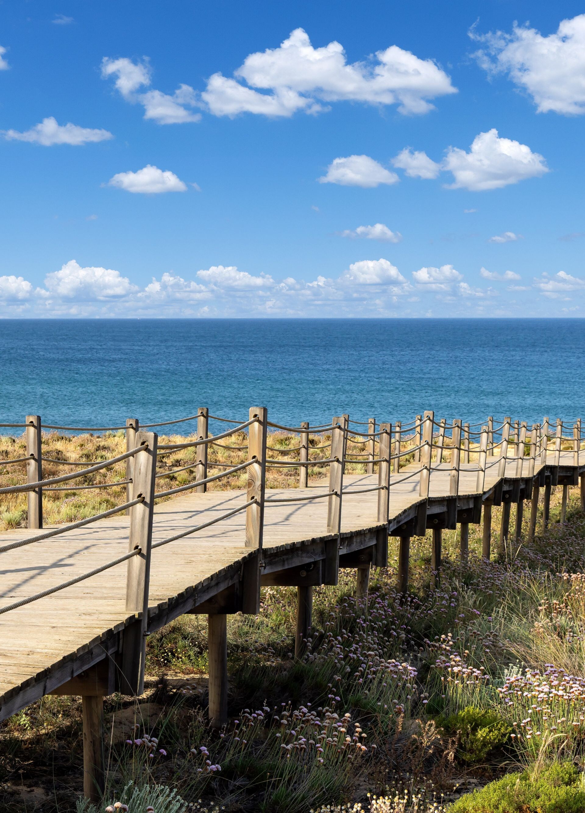 Panoramic beach view with boardwalk 