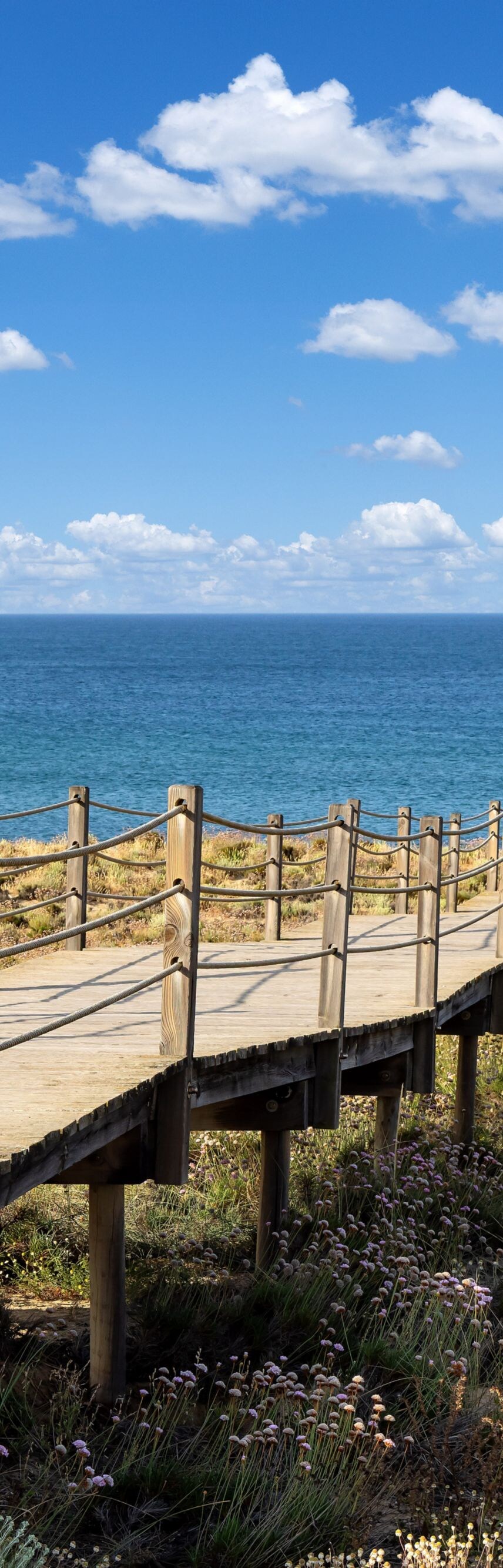 Panoramic beach view with boardwalk 