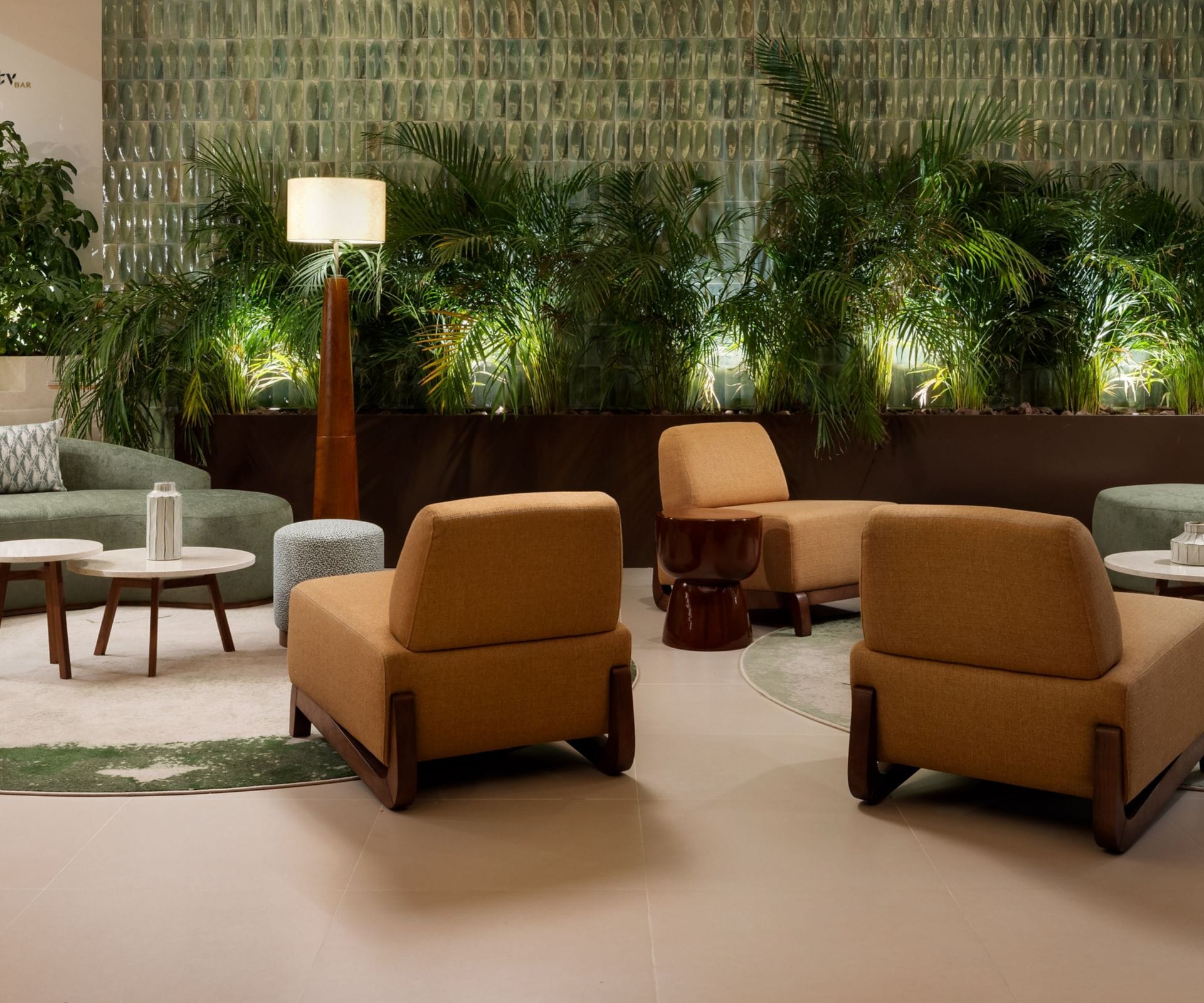 Elegant hotel lobby with natural decor 