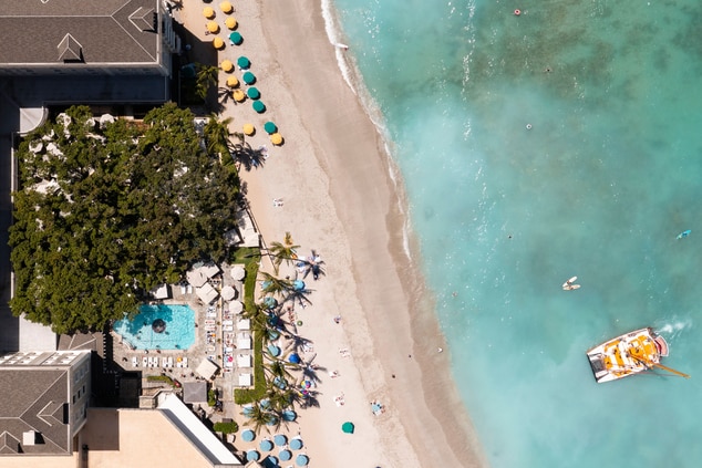 pool and beach from above