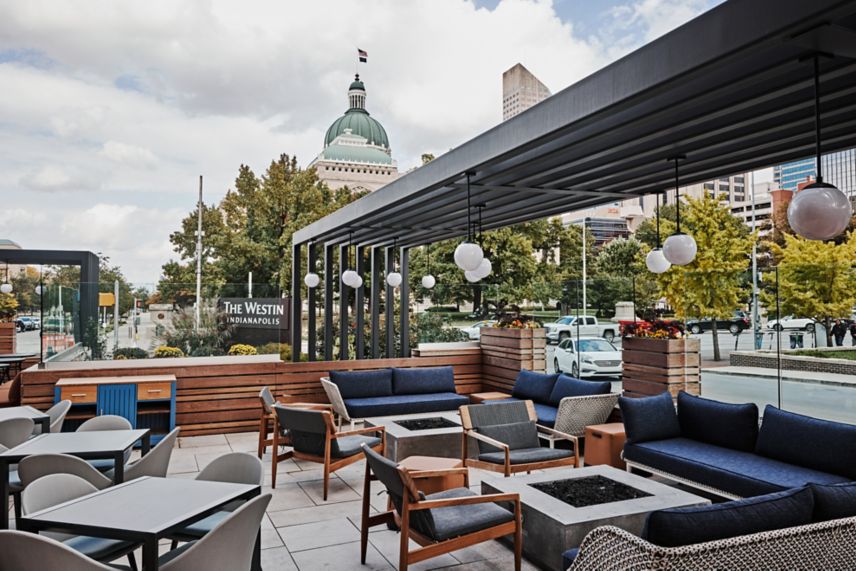 Outdoor patio with downtown view