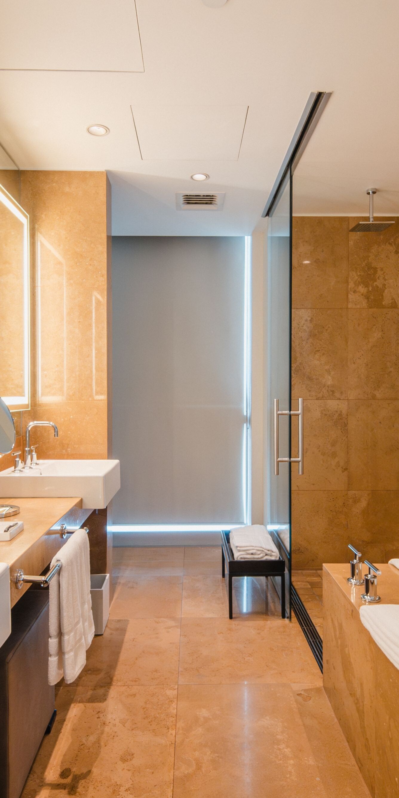 Bathroom amenities and vanity