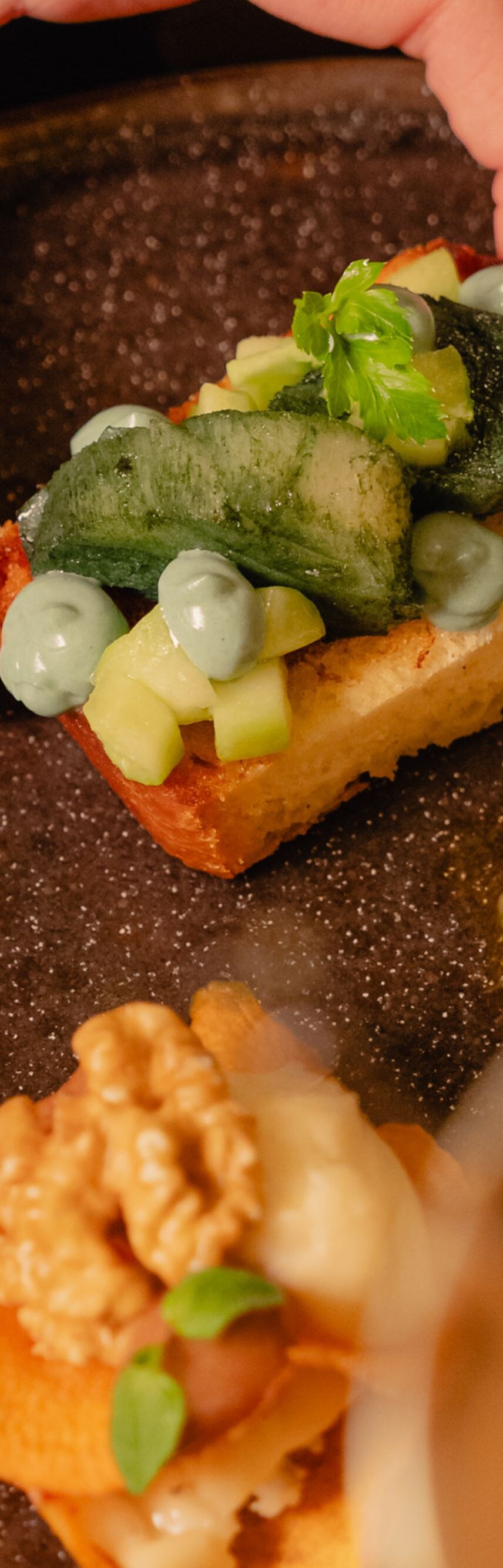 Closeup plate of fingerfood and cocktail