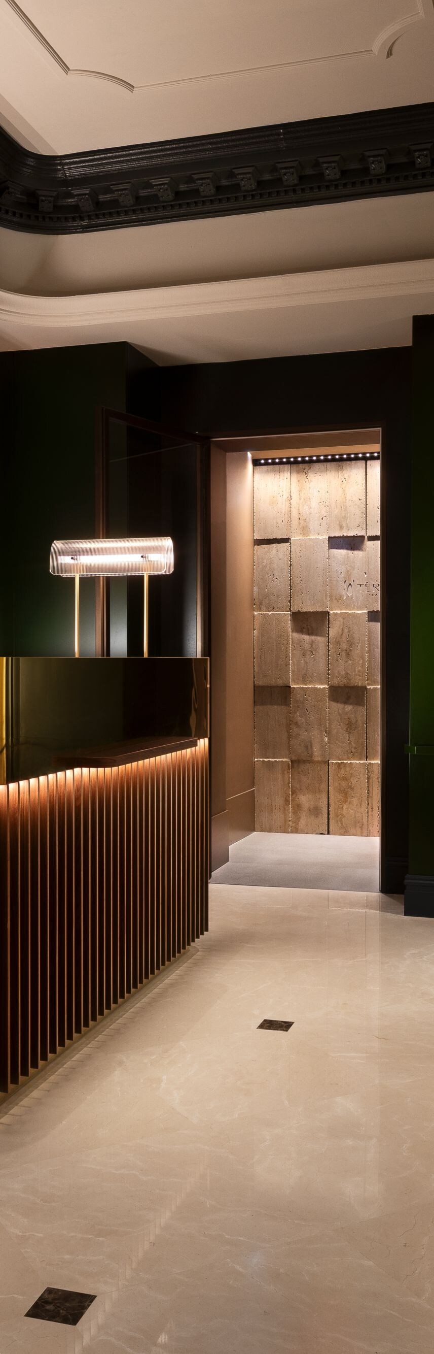 Entrance to spa through reception 