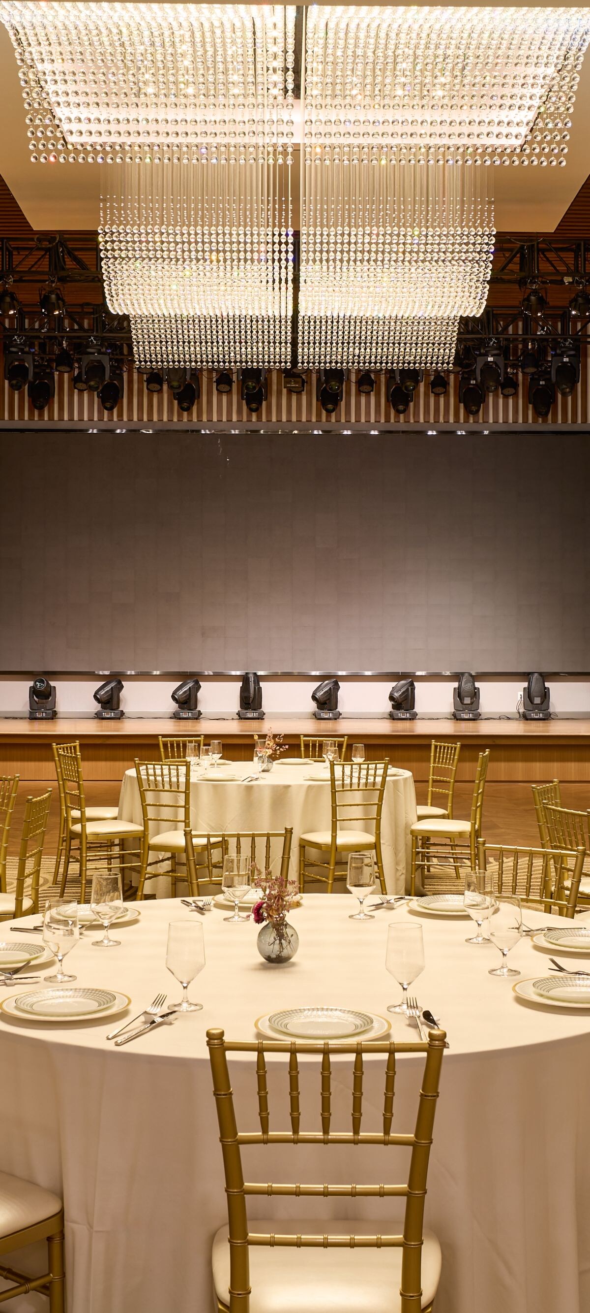 Ballroom with stage and event lighting