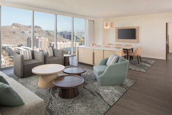 Living room with views of Tempe Butte Mountain