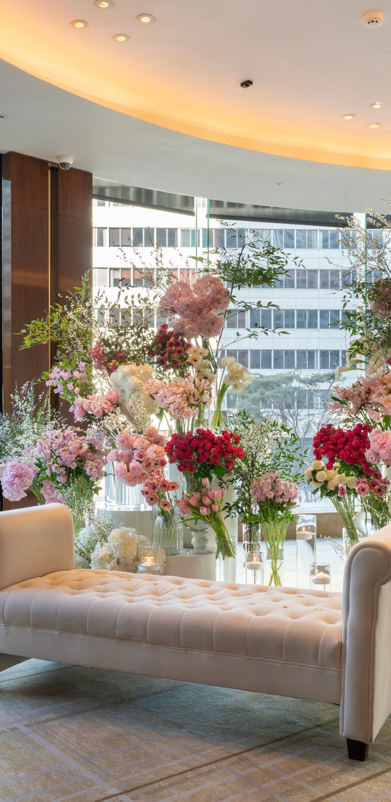 Elegant bridal room with floral decor