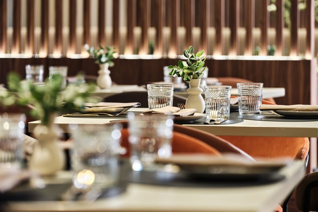 close-up of  restaurant terra tables