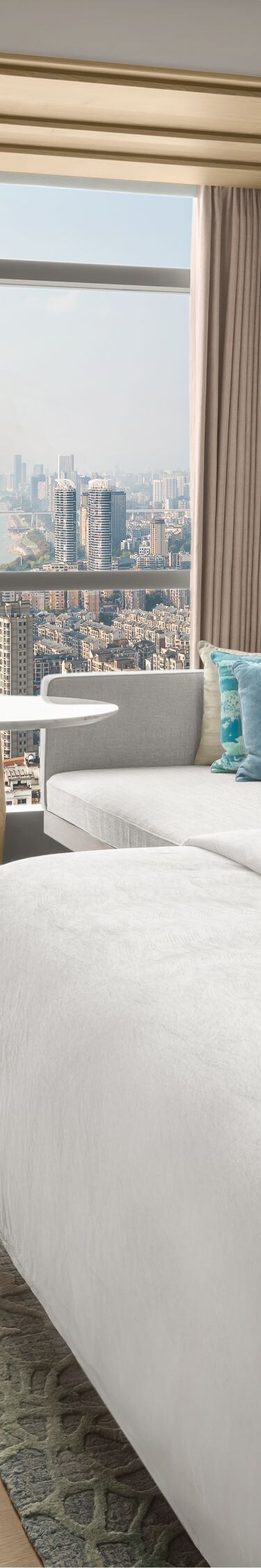 bed, table and chairs, sofa, table, TV
