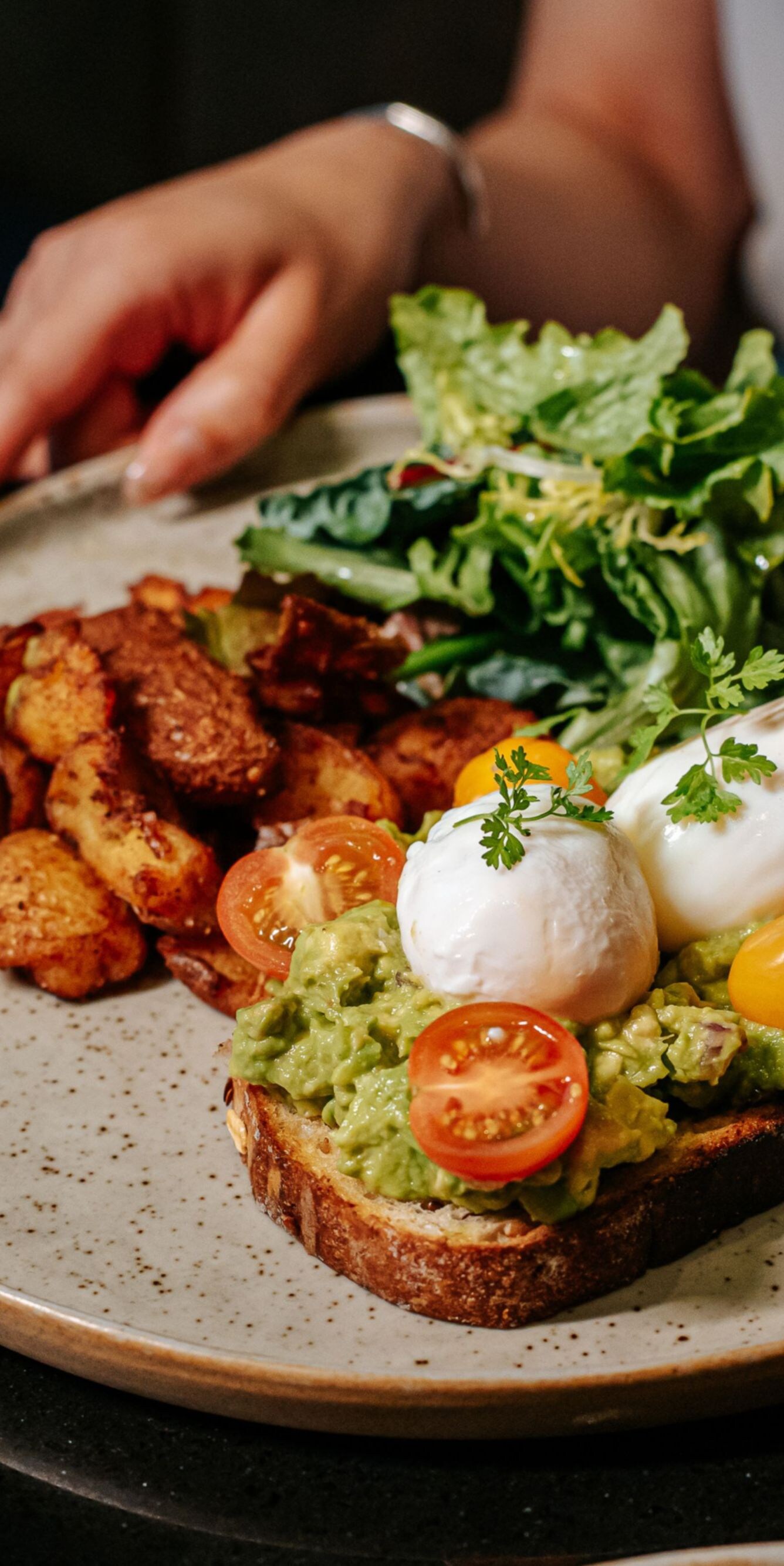 Avocado toast served for breakfast at the apron