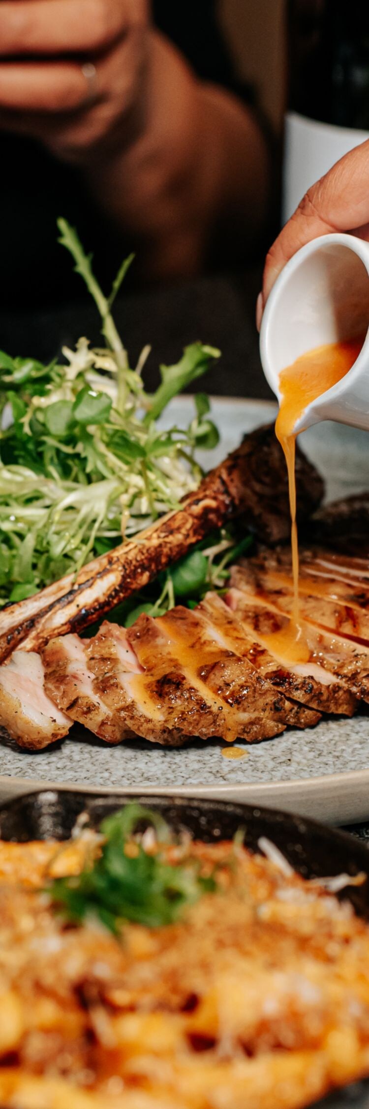 Pork tomahawk for dinner at the apron 