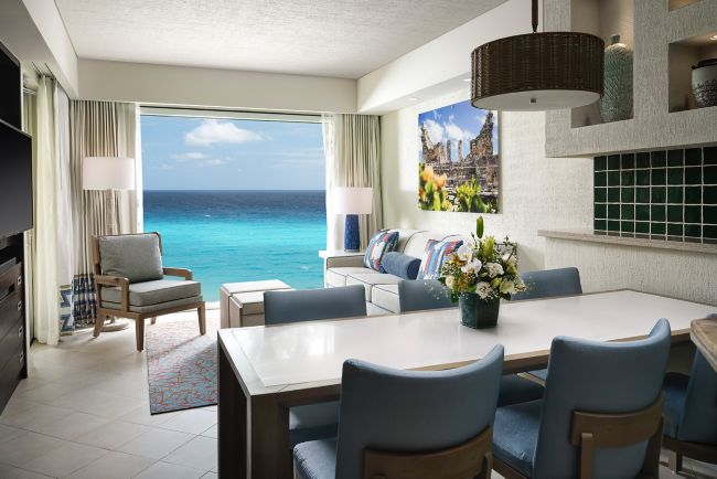Living and dining area looking out ocean