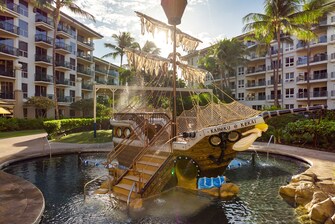Children's pool with pirate ship water feature