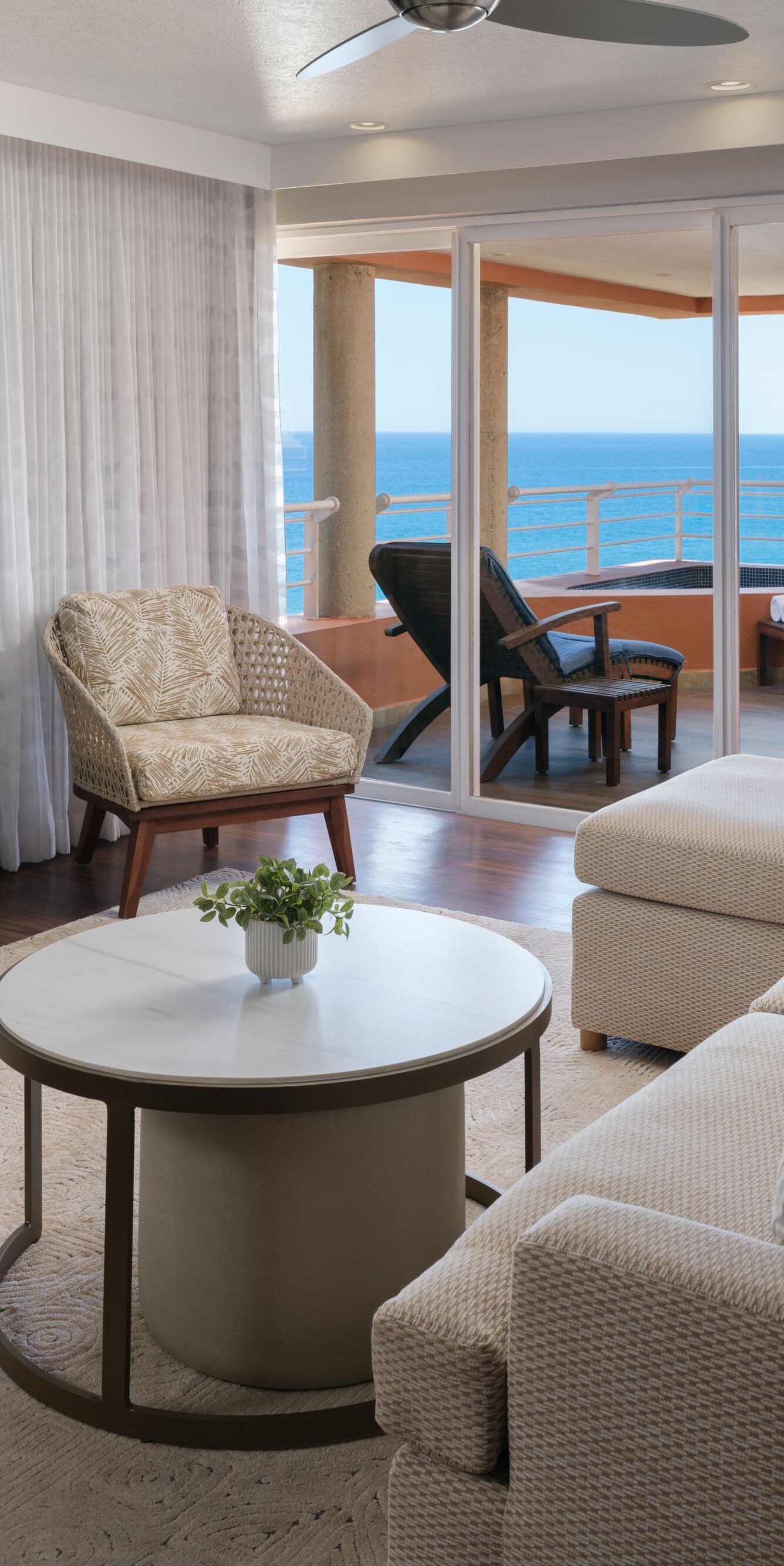 Living room suite with ocean view balcony seating