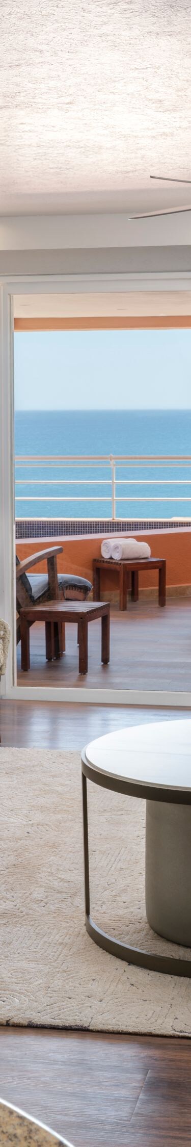Spacious living room with oceanview balcony