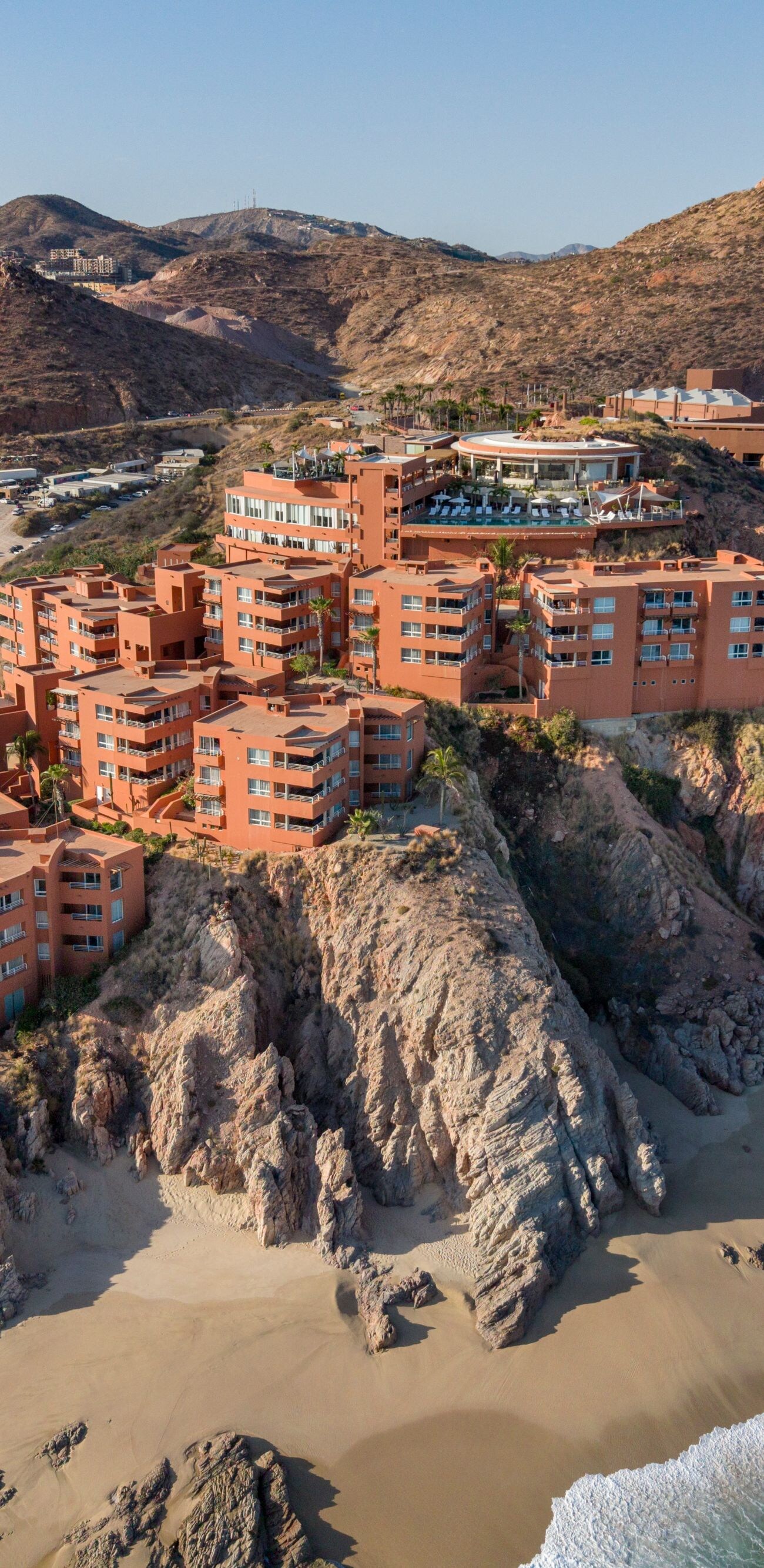 aerial view of resort, cliffs, and ocean