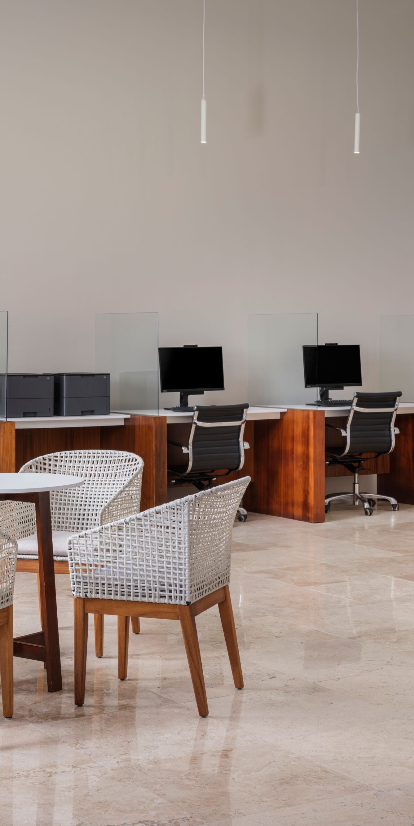 Seating area with computers and printers