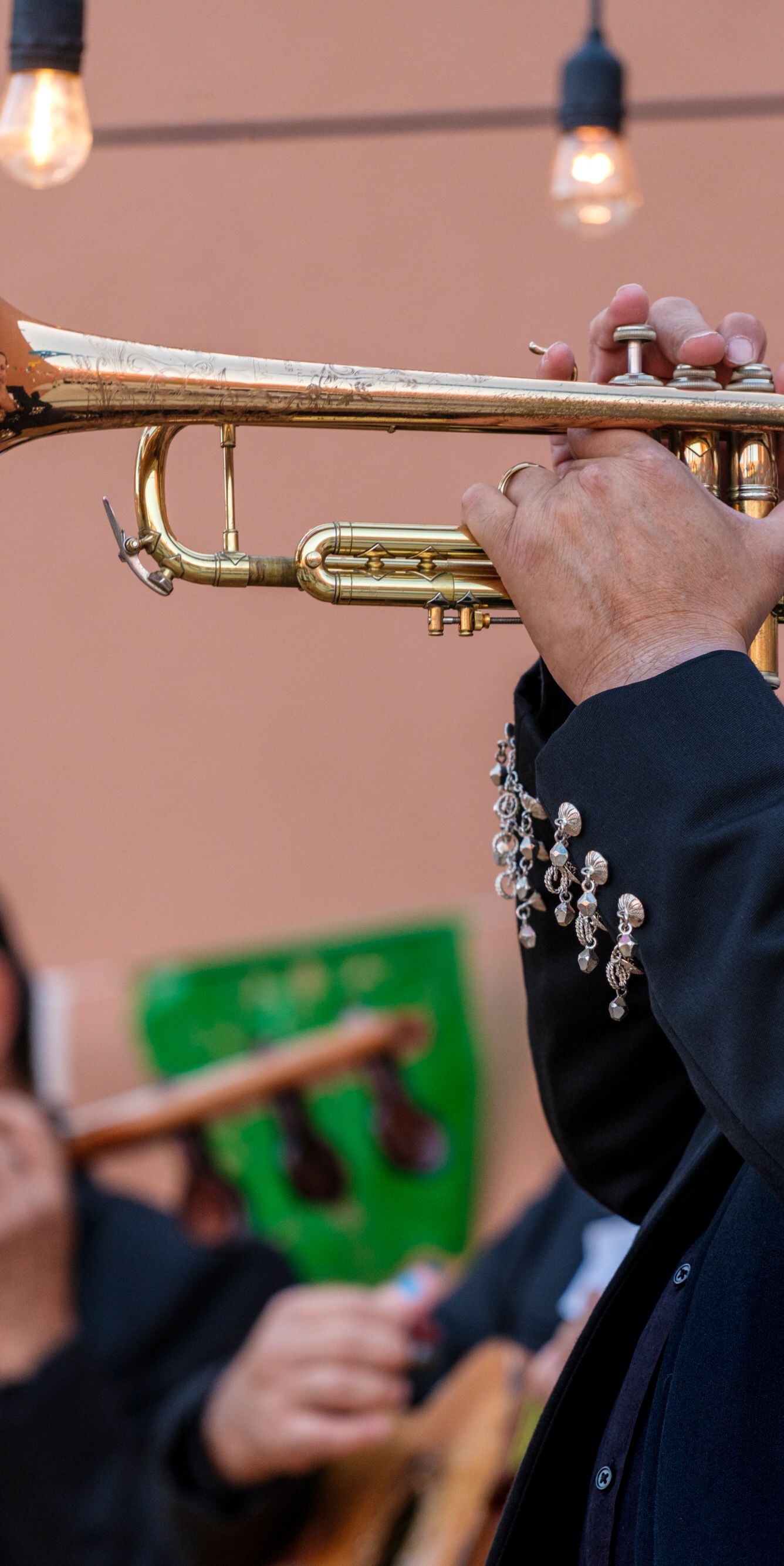 Two men playing musical instruments 
