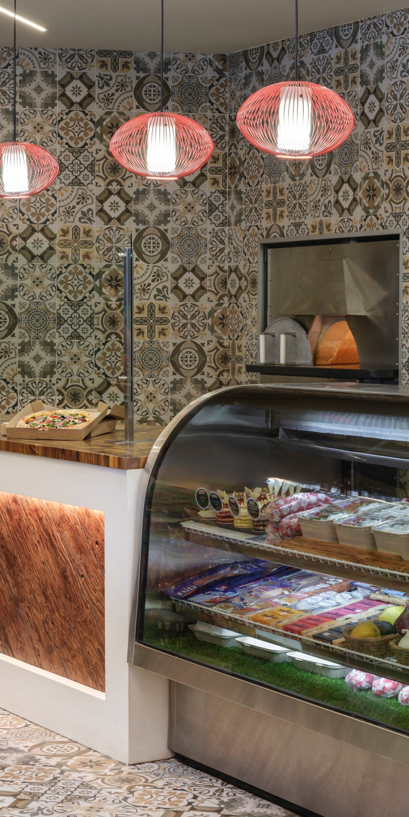 Food counter with snacks and drinks