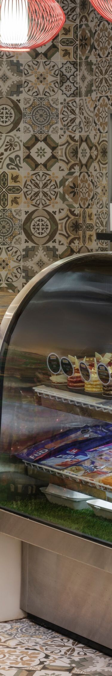 Food counter with snacks and drinks