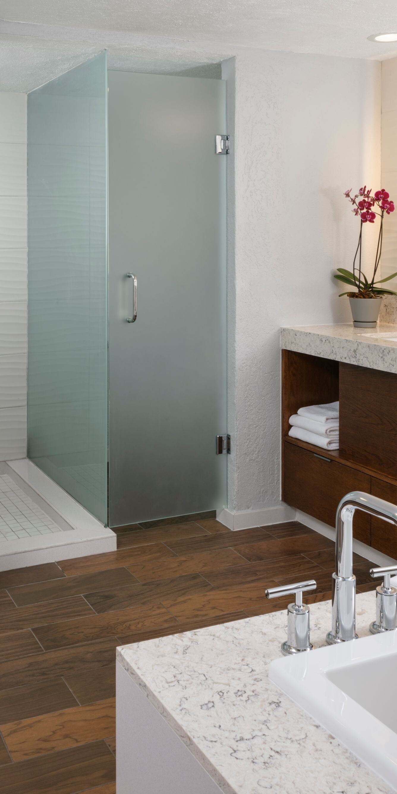 Double vanity, soaking tub, and walk-in shower