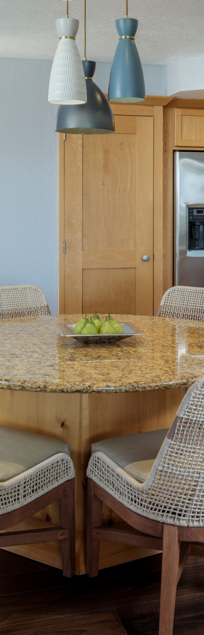 Dining table with chairs and kitchen 