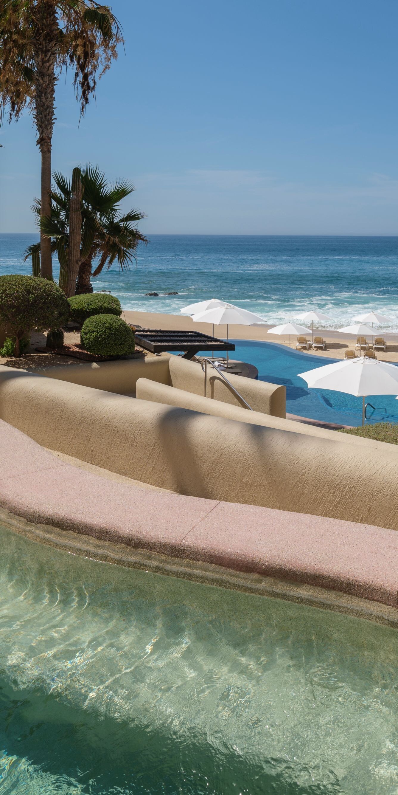 Outdoor whirlpool with view of Los Cabos beach