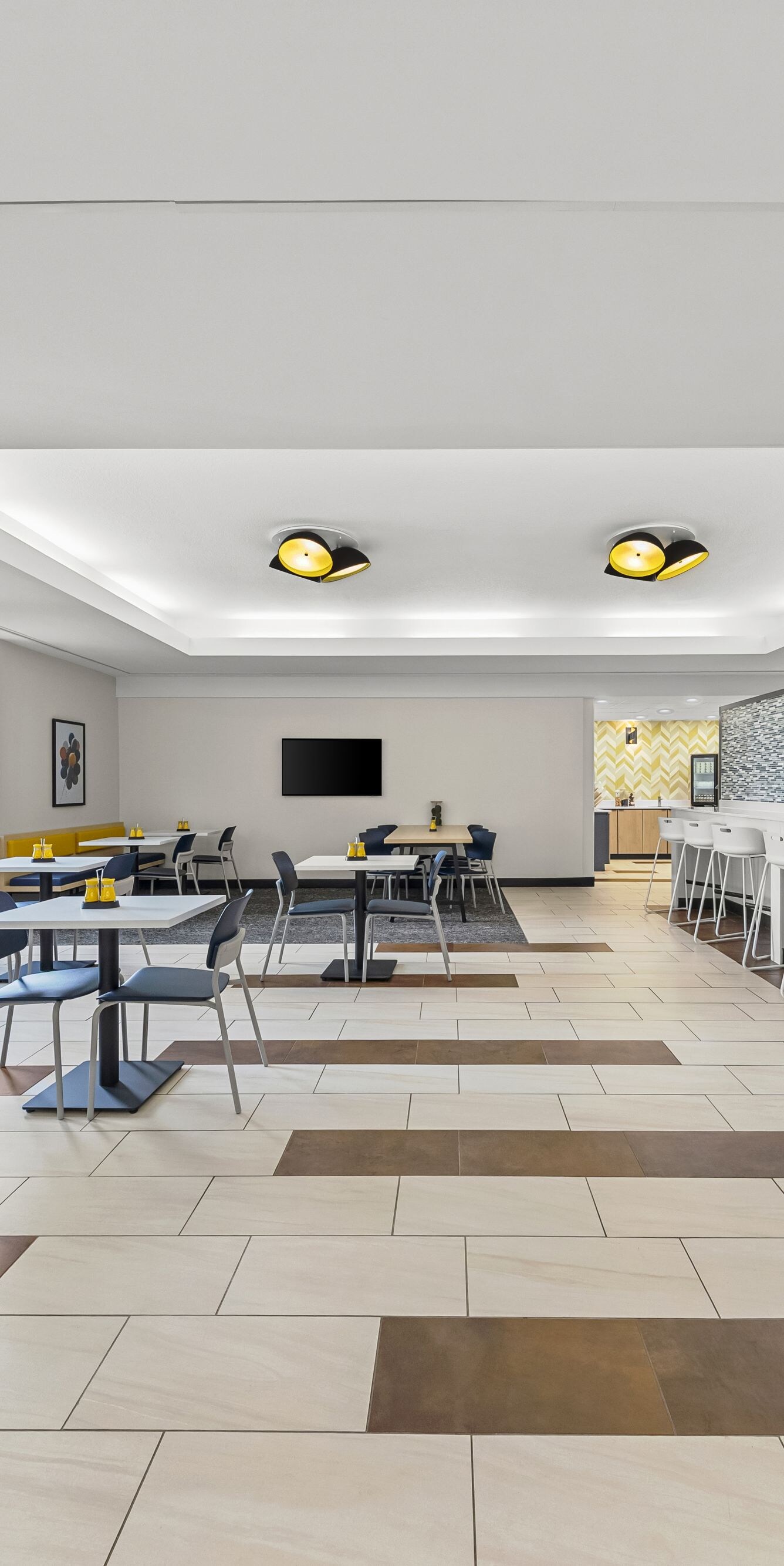 Spacious breakfast room with open seating
