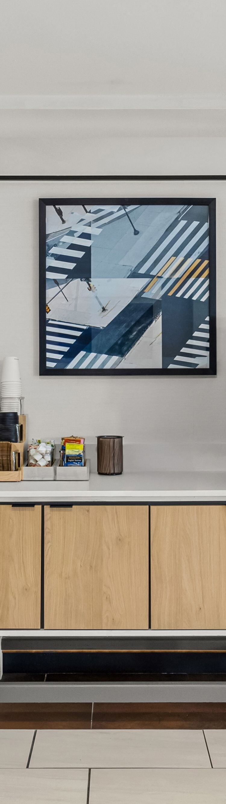 Self-serve coffee station near front desk