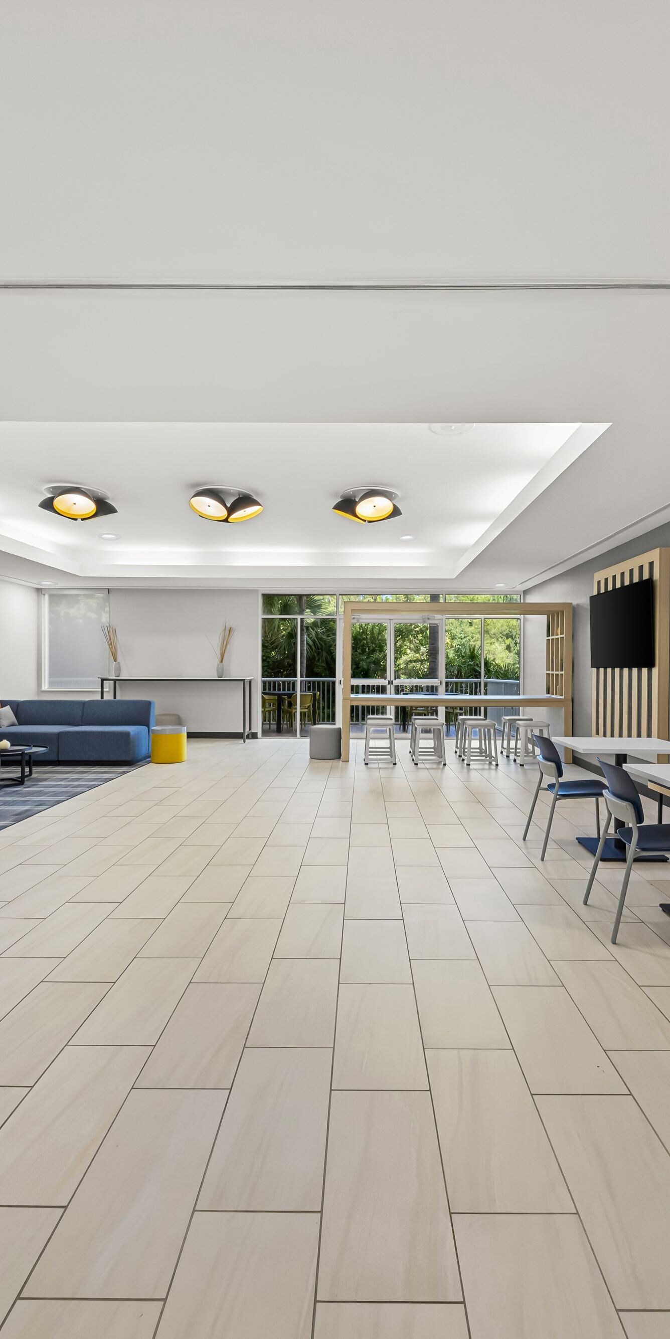 Social lounge with sectional and banquette seating