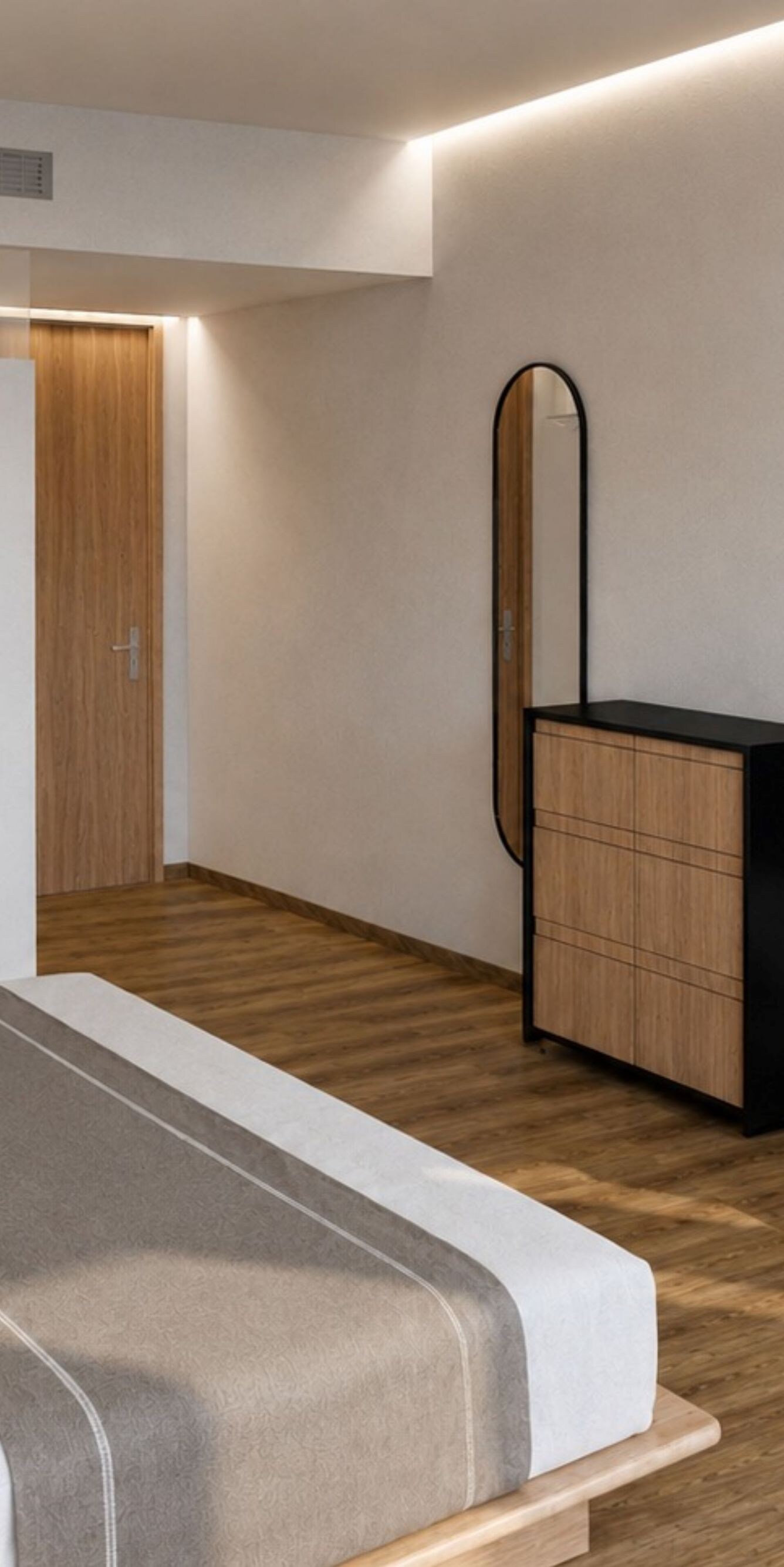 Suite, cama, televisor, muebles