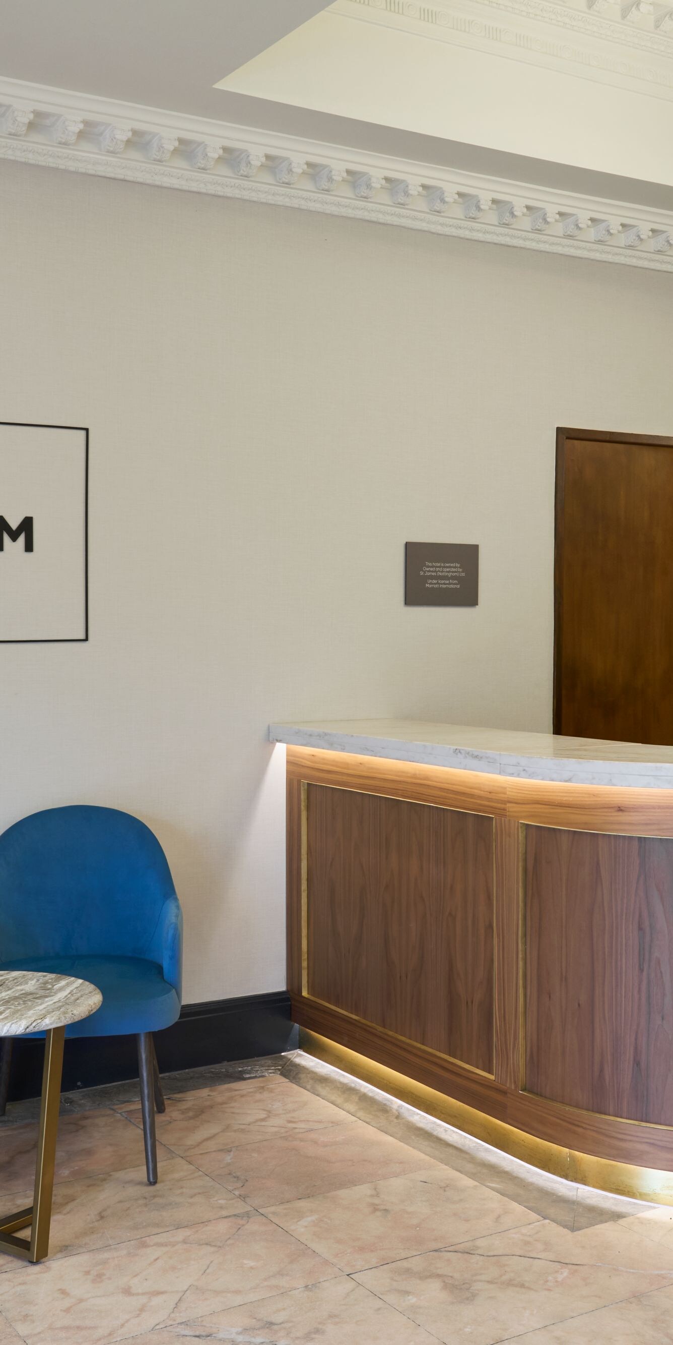 Reception desk, casual seating and lobby bar