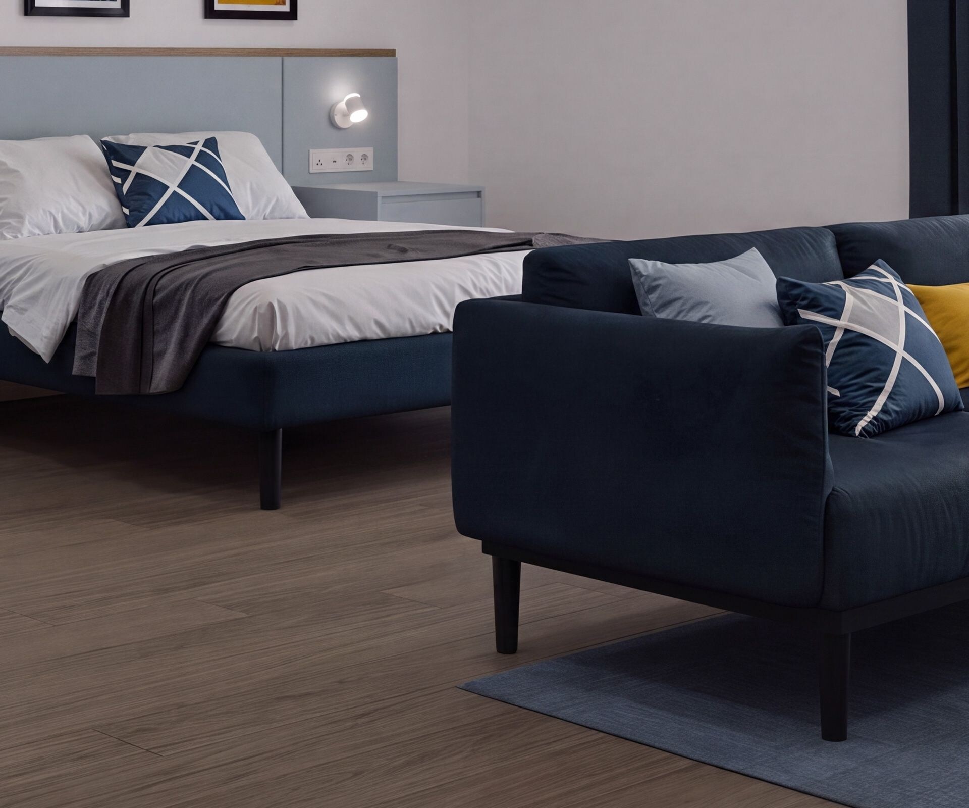 King Size Bed, Sofa, bedside tables and window